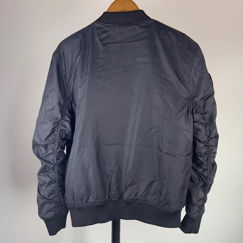 HM Divided Mens LA Patch Bomber Jacket Black Orange Lining Medium Streetwear MA1